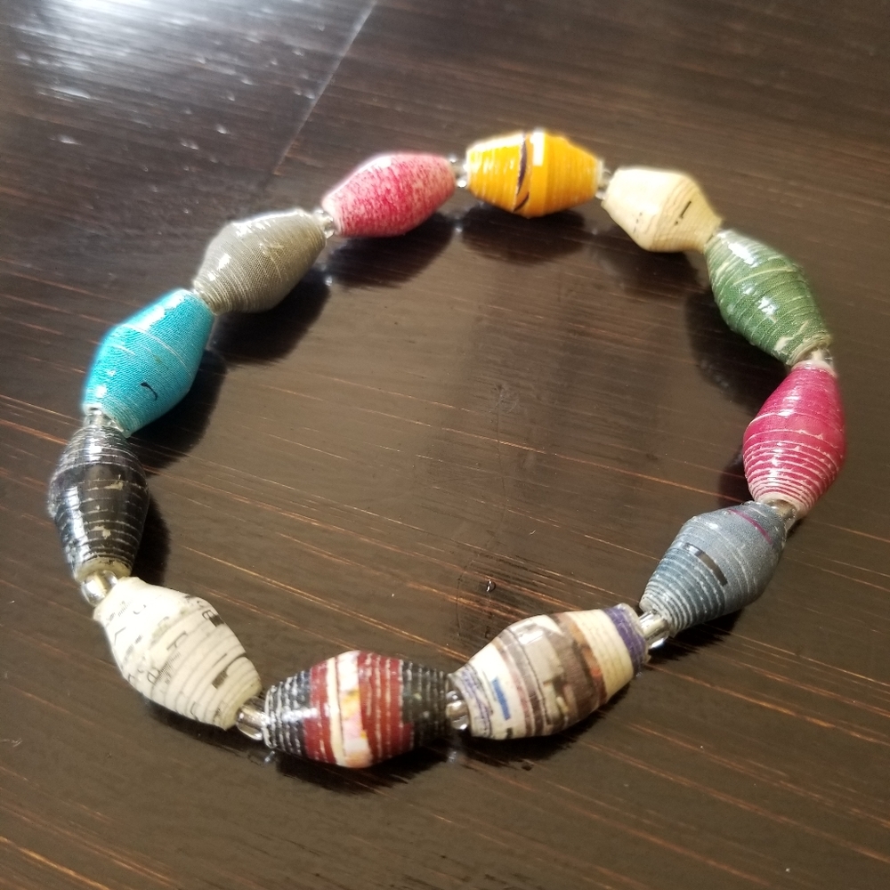 Recycled paper beads stretchy bracelet